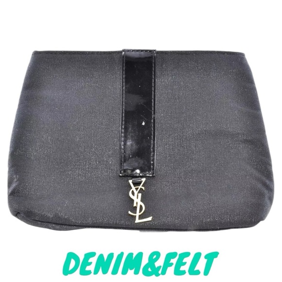 Yves Saint Laurent YSL Black Canvas Pouch w Leather Accents Top Zip | PRELOVED🖤 - Picture 1 of 9